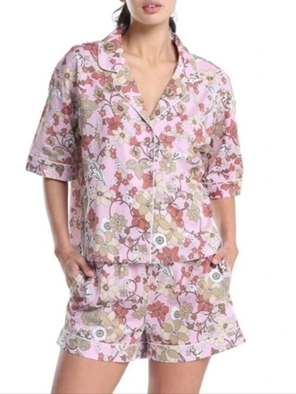 Papinelle x Karen Walker Light Pink Garden Floral Cotton Boxer PJ Set Size S